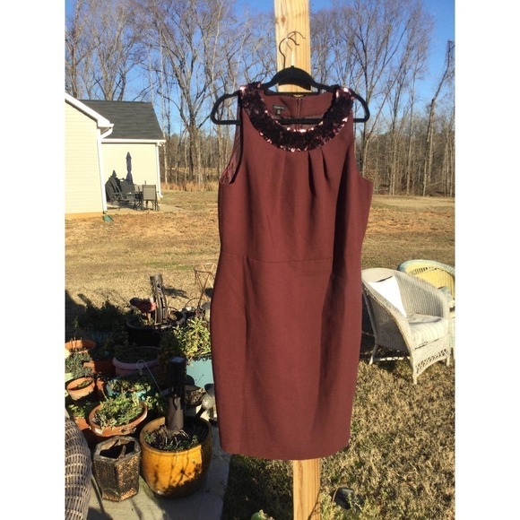 Talbots sleeveless wool sheath dress 18 burgundy red sequins holiday festive - Picture 1 of 13